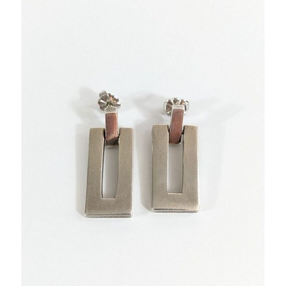 Jondell Signed Modernist Rectangle Door Knocker Sterling Silver 925 Earrings - Picture 16 of 16